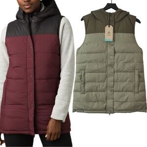 New! Prana Ice Thistle Reversible Duck Down Feather Puffer Hooded Winter Vest